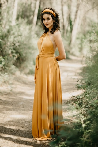 Lange mouwloze jurk - Mosterdgeel