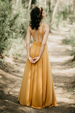 Lange mouwloze jurk - Mosterdgeel