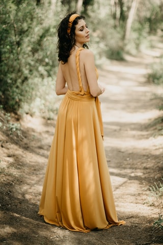Lange mouwloze jurk - Mosterdgeel