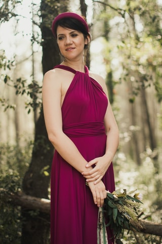 Lange mouwloze jurk - Fuchsia