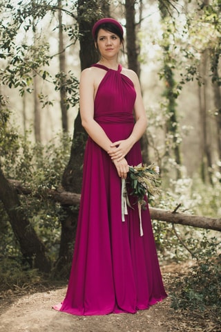 Lange mouwloze jurk - Fuchsia