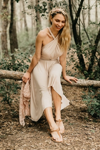 Mouwloze midi-jurk - Beige