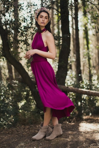 Mouwloze midi-jurk - Fuchsia