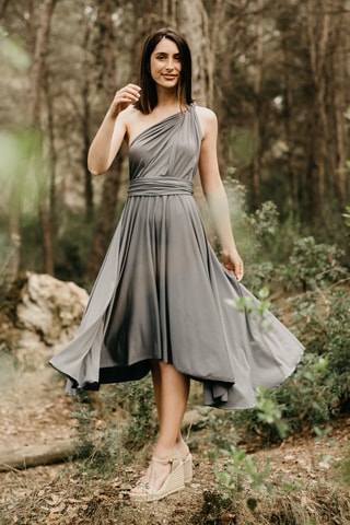 Asymmetrische Mouwloze Jurk - Grijs