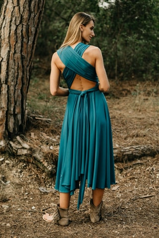 Asymmetrische Mouwloze Jurk - Pauwblauw