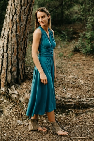 Asymmetrische Mouwloze Jurk - Pauwblauw