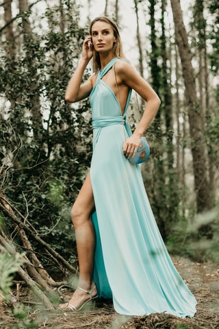 Lange mouwloze jurk - Lichtblauw