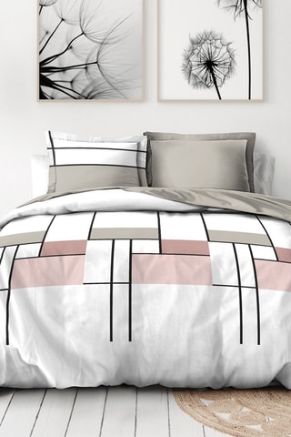 Parure copripiumino in percalle di cotone 80 fili/cm² L'intrigante - Bianco e rosa