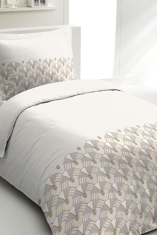 Parure copripiumino in percalle di cotone 80 fili/cm² L'élégante - Beige e grigio