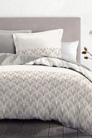 Parure copripiumino in percalle di cotone 80 fili/cm² L'élégante - Beige e grigio