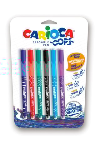 6 stylos-bille effaçables et rechargeables Oops - Multicolore