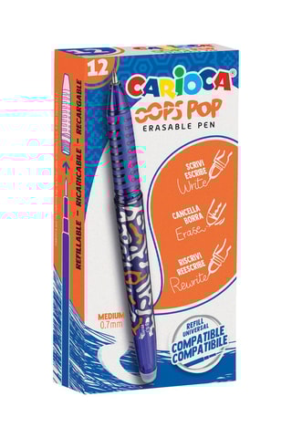 Boîte de 12 stylos-bille effaçables et rechargeables Oops - Bleu