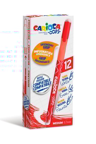 Boîte de 12 stylos-bille effaçables et rechargeables Oops - Rouge