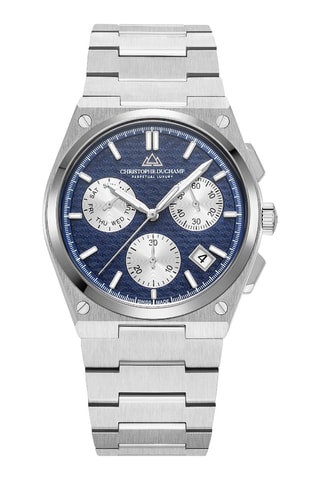 Stalen Quartz Horloge - Zilverkleurig en Blauw - Chronograaf