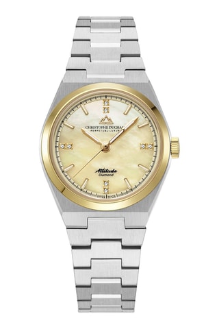 Stalen Quartz Horloge met Diamant - Zilverkleurig en Goudkleurig