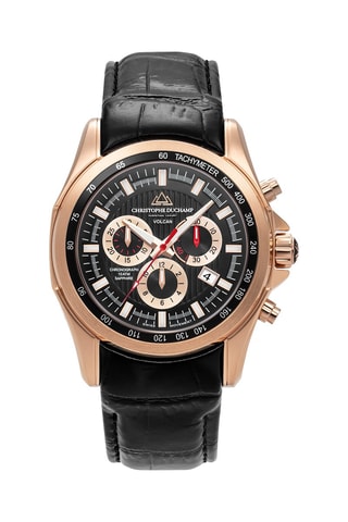Leren Quartz Horloge - Chronograaf en Tachymeter - Zwart en Roségoudkleurig