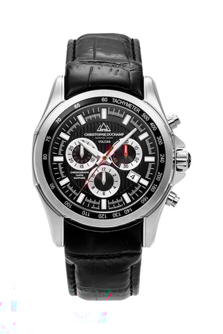 Leren Quartz Horloge Volcan - Tachymeter & Chronograaf - Zwart en Zilverkleurig