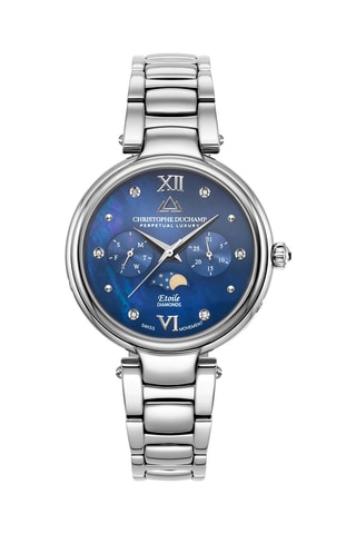 Stalen Quartz Horloge met Diamanten - Maanstandweergave