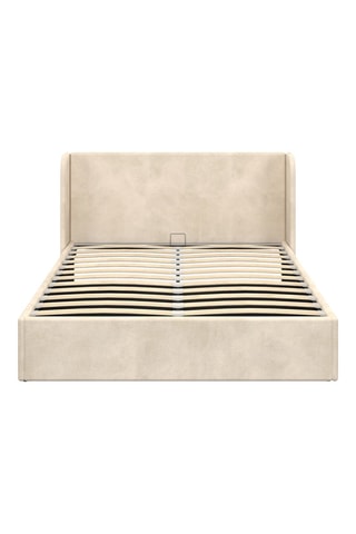 Letto contenitore Lucia in velluto beige con rete e testiera 140x190cm
