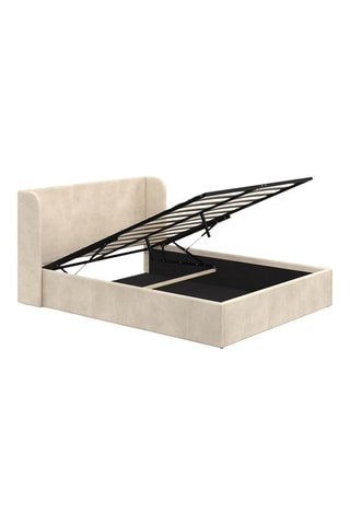 Letto contenitore Lucia in velluto beige con rete e testiera 140x190cm