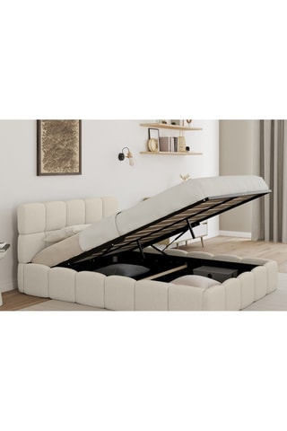 Letto contenitore Bubble in tessuto bouclé con rete e testiera 140x190cm