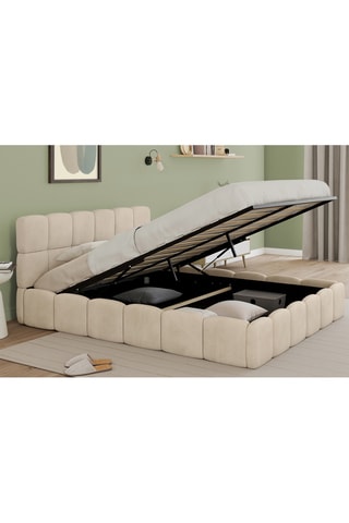 Letto contenitore Bubble in velluto beige con rete e testiera 160x200m