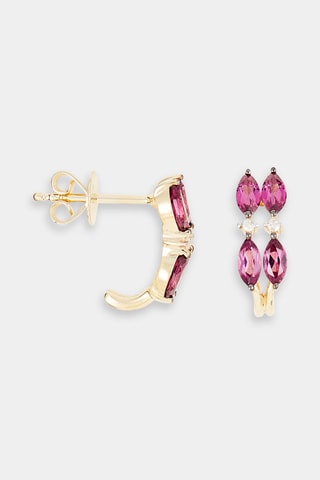Boucles d'oreilles Cécilia Or jaune, diamants et rhodonites
