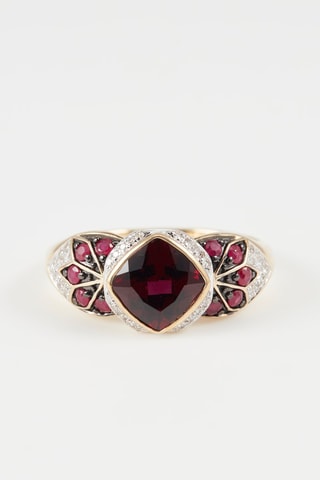 Bague Yassmine Or jaune, diamants, rubis et grenat