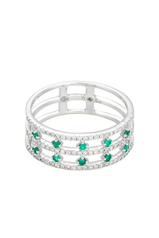 Bague Couronne des Emeraudes - Or blanc, diamants et émeraudes