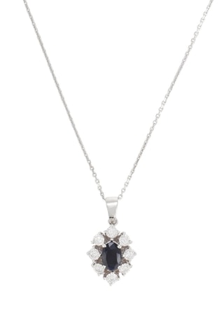 Pendentif Théa - Or blanc, diamants et saphir