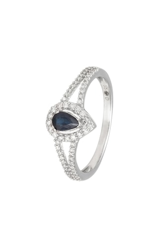 Bague - Or blanc, diamants et saphir