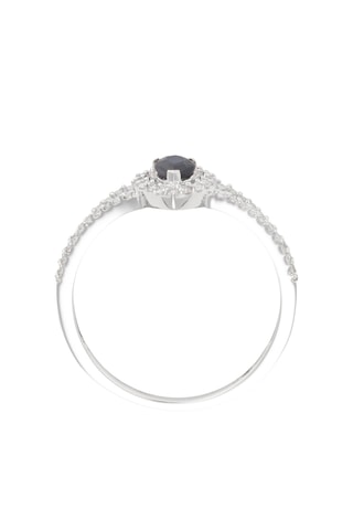 Bague - Or blanc, diamants et saphir