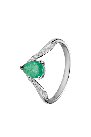 Bague - Or blanc, diamants et émeraude
