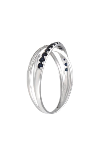 Bague - Or blanc, diamants et saphirs