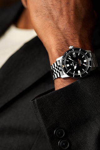 Montre automatique en acier - Chronomètre - Argenté et noir