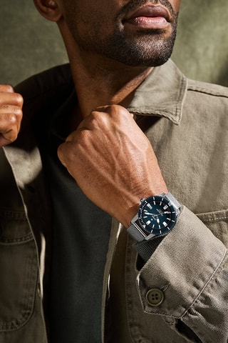 Montre automatique en acier - Argenté et bleu