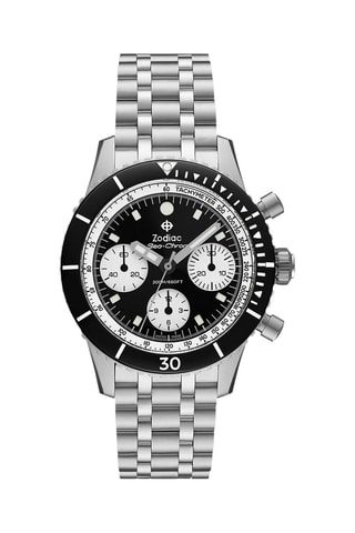 Montre automatique en acier - Chronographe - Argenté et noir