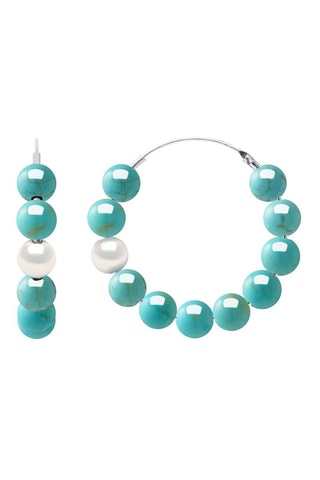 Orecchini a cerchio - Argento, perle coltivate d’acqua dolce e turchesi