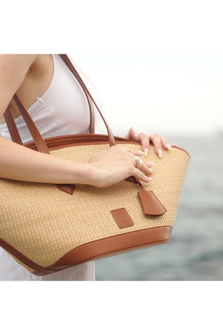Shopping bag in pelle - Beige e marrone -  e 