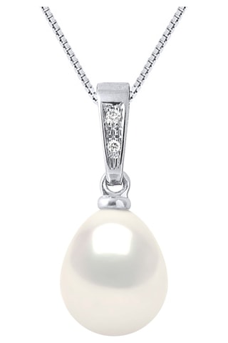 Ciondolo - Oro bianco, perla coltivata d’acqua dolce e diamanti