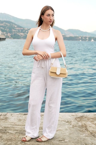 Borsa a spalla in pelle - Bianco -  e beige