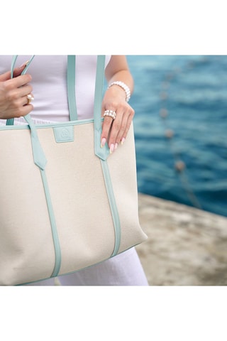 Shopping bag in pelle - Beige e blu - Beige e blu