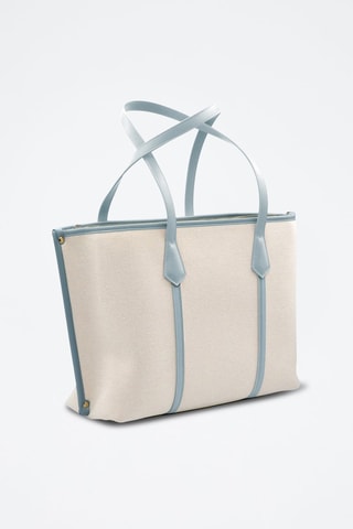 Shopping bag in pelle - Beige e blu - Beige e blu