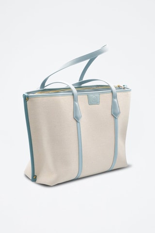 Shopping bag in pelle - Beige e blu - Beige e blu