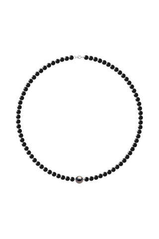 Collana - Ossidiane, argento e perla coltivata di Tahiti