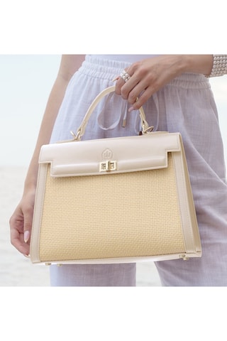 Borsa in pelle - Beige e bianco -  e 