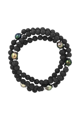 Bracciale - Pietre di lava naturale, perla coltivata di Tahiti e argento