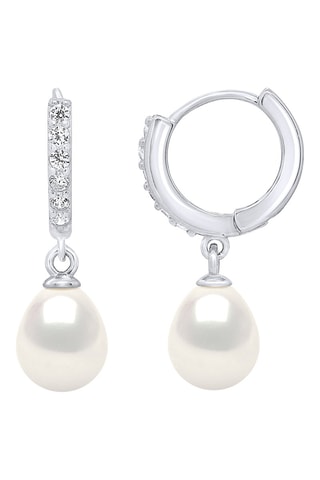 Orecchini a cerchio - Argento, zirconi e perle coltivate d’acqua dolce