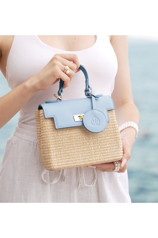 Sac à main en cuir - Beige et bleu - Beige et bleu