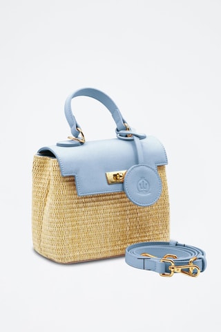 Sac à main en cuir - Beige et bleu - Beige et bleu